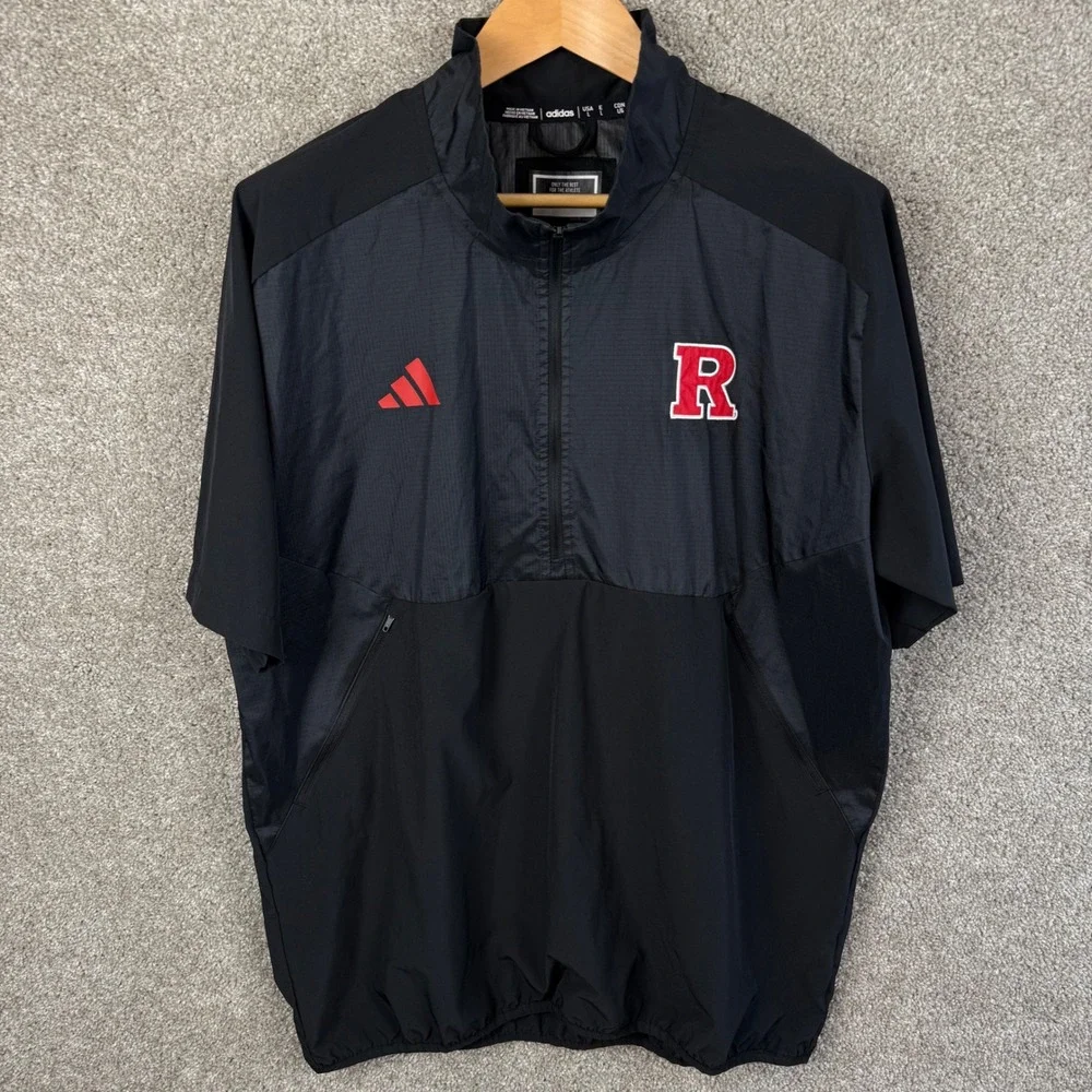 Adidas Rutgers Scarlet Knights Mens Large Black Short Sleeve Quarter Zip Jacket
